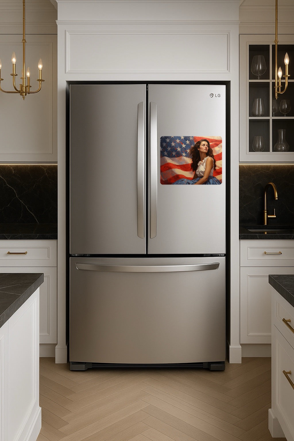 American Flag with a Woman - Large 11x14" Magnetic Wall or Fridge Art | Damage-Free Home & Dorm Décor by UARTWORK