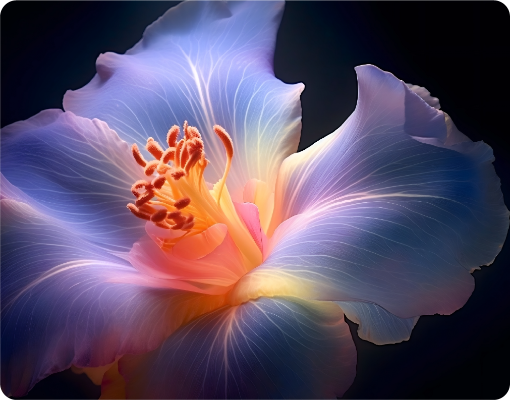 Beautiful Picture of a Blue and Orange Hibiscus Flower on Black Background - Large 11x14" Magnetic Wall or Fridge Art | Damage-Free Home & Dorm Décor by UARTWORK
