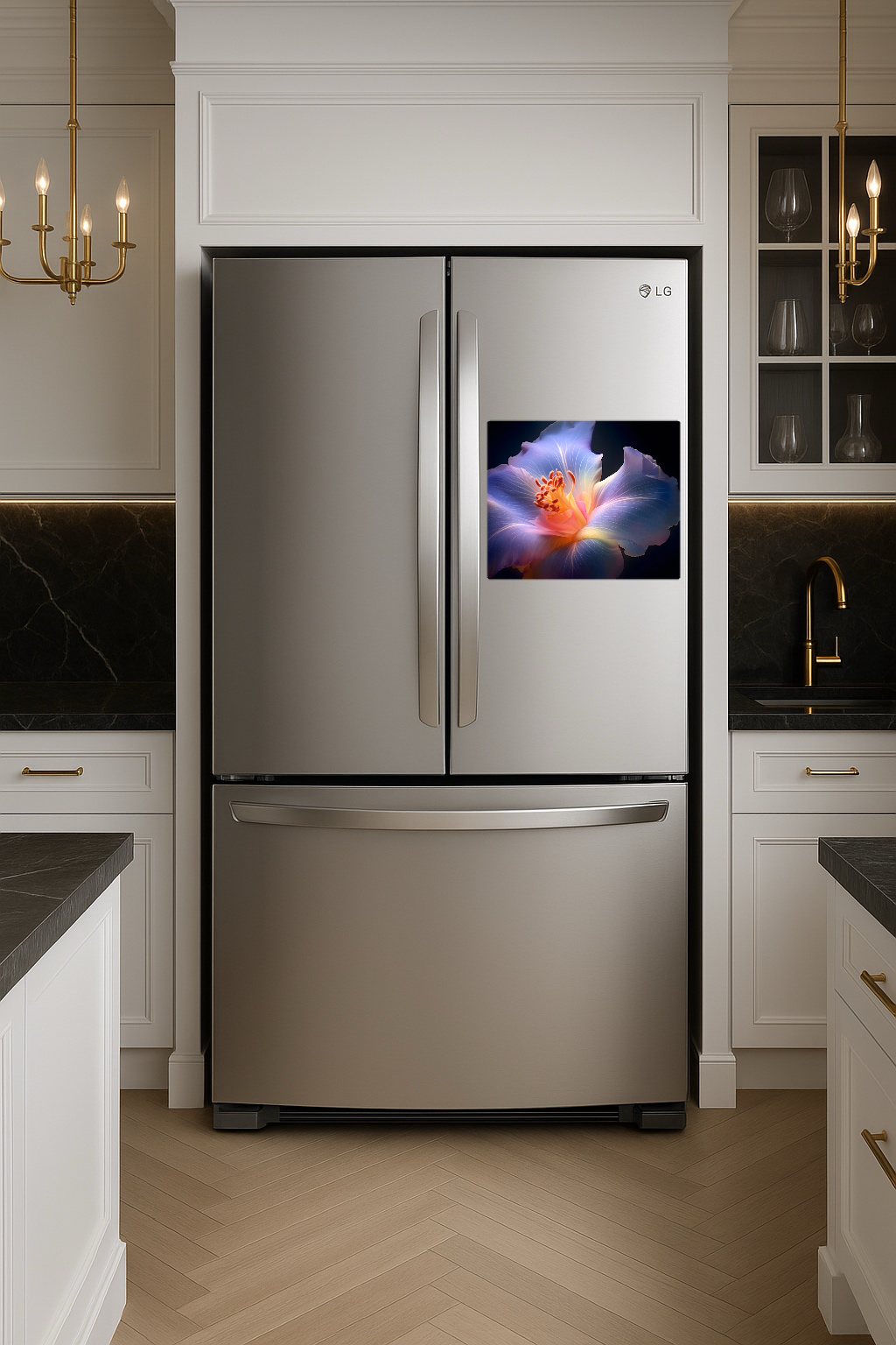 Beautiful Picture of a Blue and Orange Hibiscus Flower on Black Background - Large 11x14" Magnetic Wall or Fridge Art | Damage-Free Home & Dorm Décor by UARTWORK