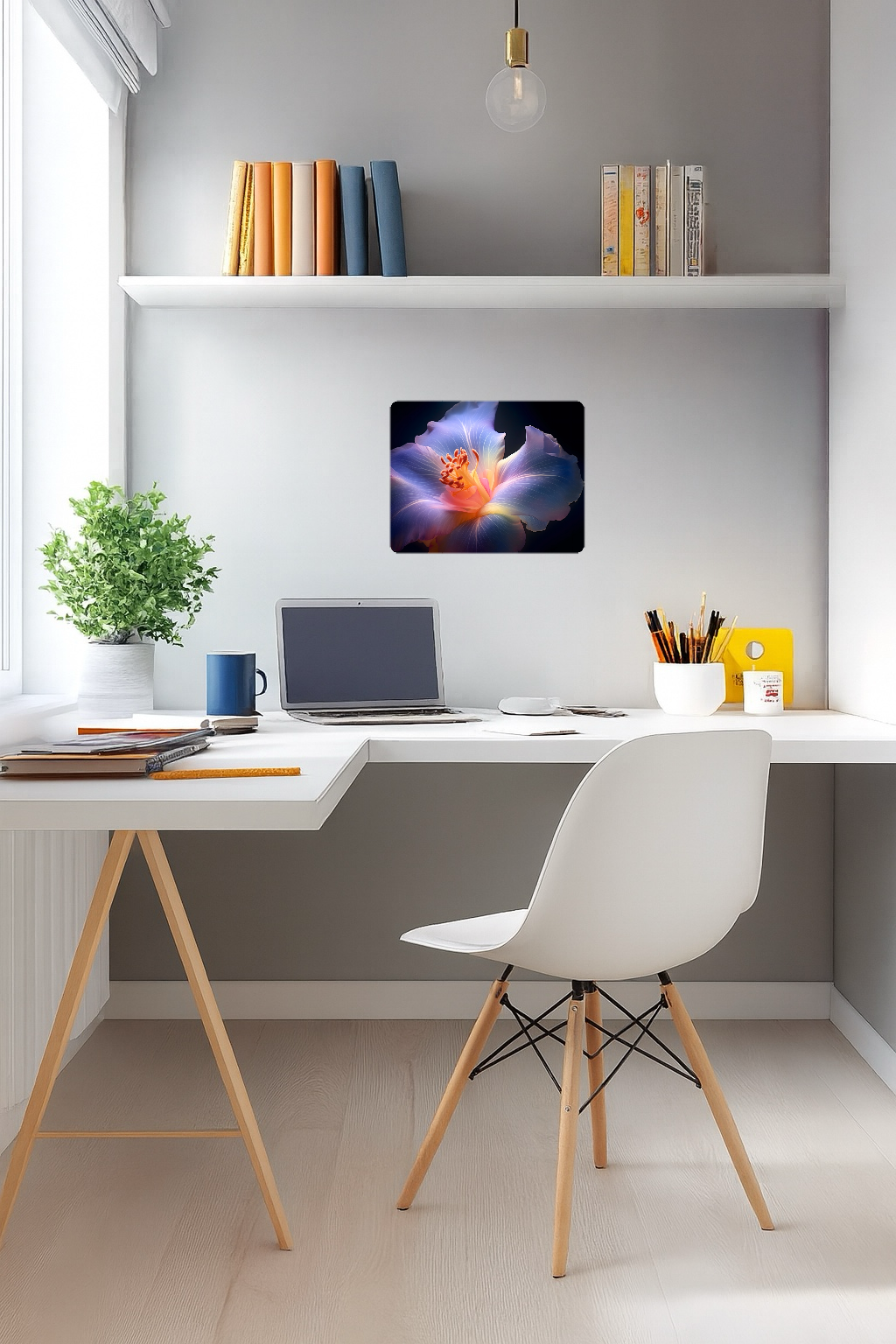 Beautiful Picture of a Blue and Orange Hibiscus Flower on Black Background - Large 11x14" Magnetic Wall or Fridge Art | Damage-Free Home & Dorm Décor by UARTWORK