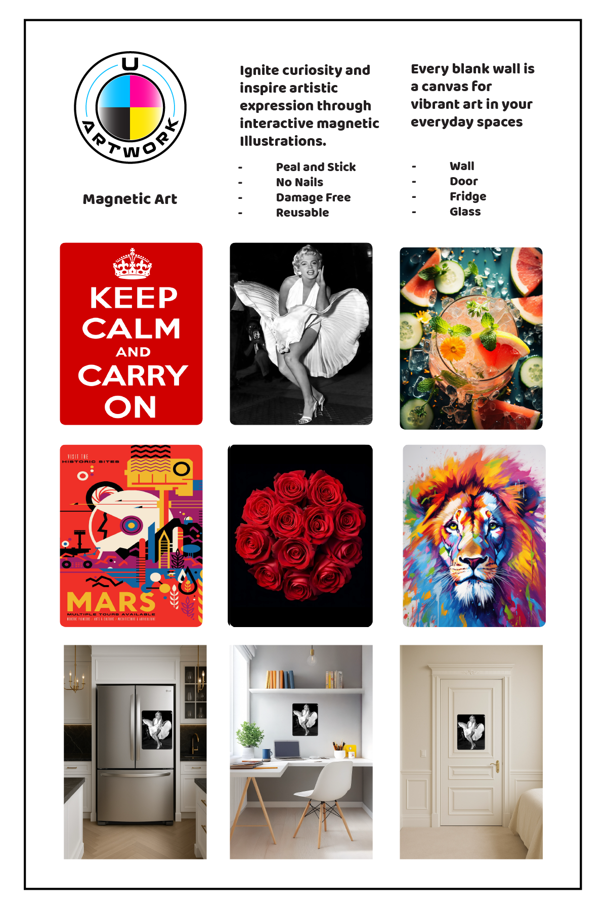 Beauty Art Face – Large 11x14" Magnetic Wall or Fridge Art | Damage-Free Home & Dorm Décor by UARTWORK