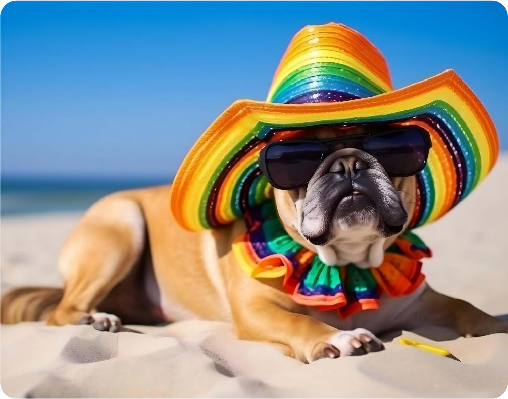 Bulldog with Colorful Hat and Sunglasses on the Beach - Large 11x14" Magnetic Wall or Fridge Art | Damage-Free Home & Dorm Décor by UARTWORK