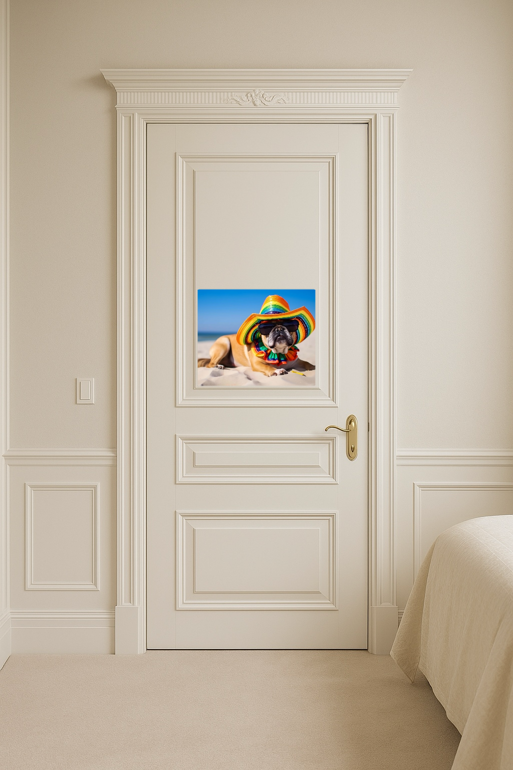 Bulldog with Colorful Hat and Sunglasses on the Beach - Large 11x14" Magnetic Wall or Fridge Art | Damage-Free Home & Dorm Décor by UARTWORK