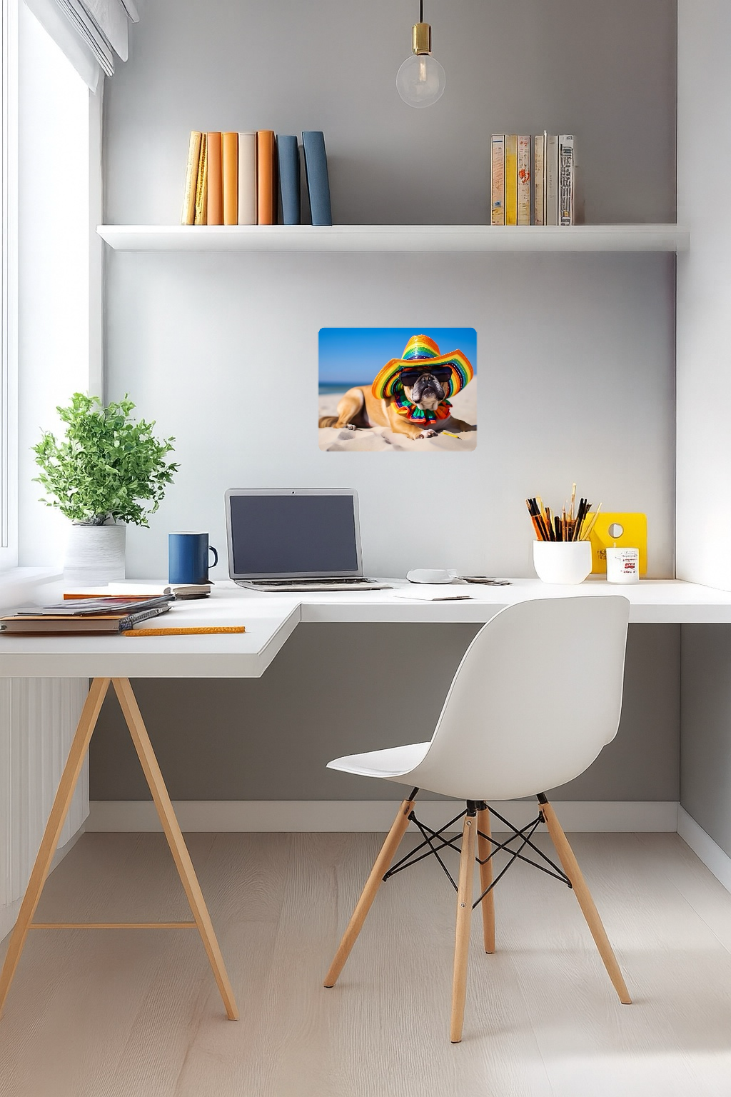 Bulldog with Colorful Hat and Sunglasses on the Beach - Large 11x14" Magnetic Wall or Fridge Art | Damage-Free Home & Dorm Décor by UARTWORK