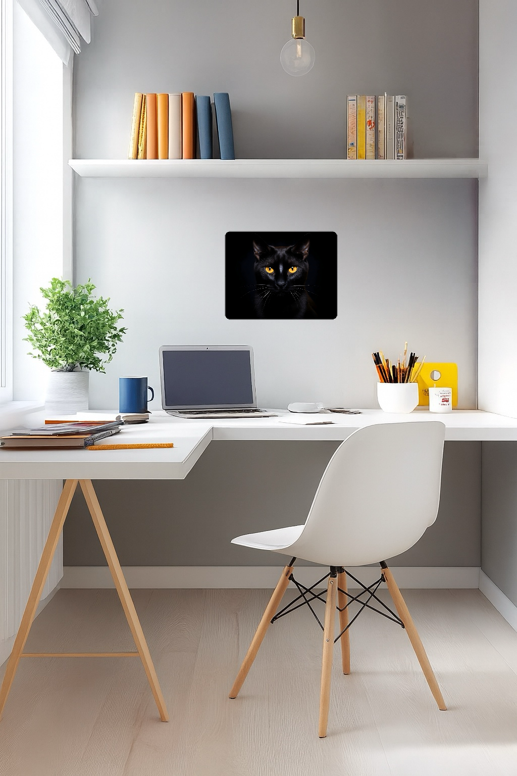 Close-up of a Black Cat with Yellow Eyes - Large 11x14" Magnetic Wall or Fridge Art | Damage-Free Home & Dorm Décor by UARTWORK