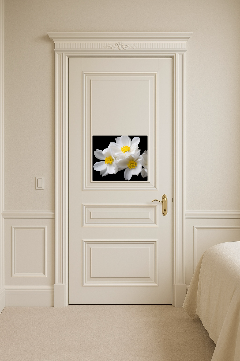 Cluster of White Flowers with Yellow Centers on Black Background - Large 11x14" Magnetic Wall or Fridge Art | Damage-Free Home & Dorm Décor by UARTWORK