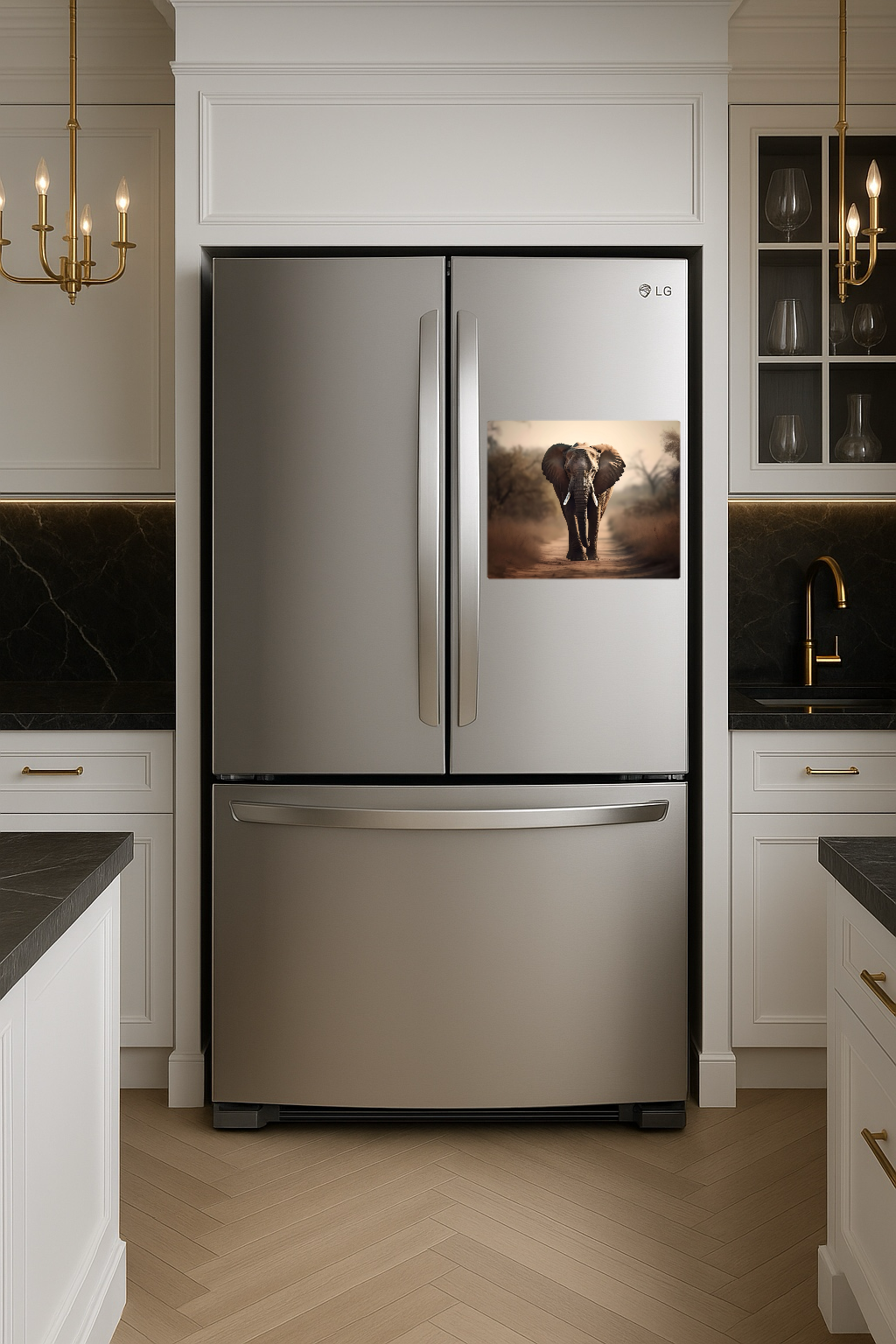 Elephant walking in a Wildlife Reserve on a Dirt Road - Large 11x14" Magnetic Wall or Fridge Art | Damage-Free Home & Dorm Décor by UARTWORK