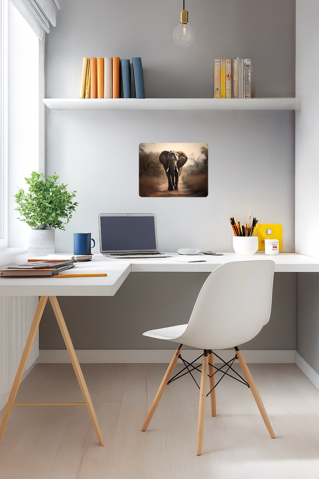 Elephant walking in a Wildlife Reserve on a Dirt Road - Large 11x14" Magnetic Wall or Fridge Art | Damage-Free Home & Dorm Décor by UARTWORK