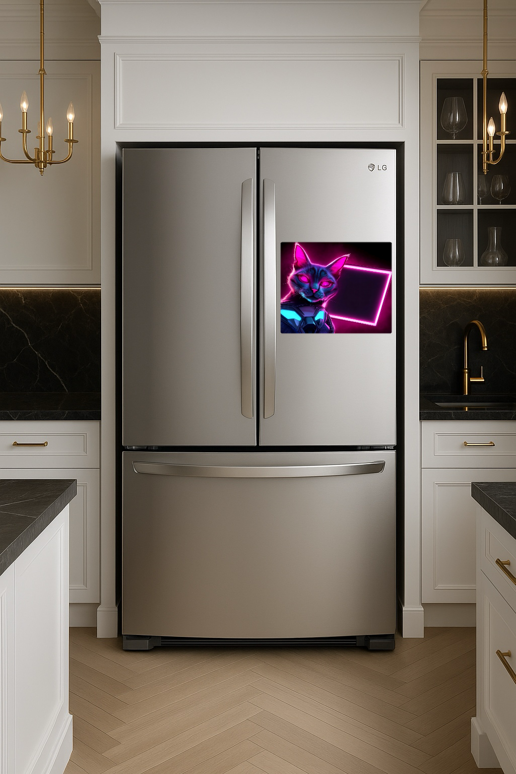 Futuristic Neon Cat - Large 11x14" Magnetic Wall or Fridge Art | Damage-Free Home & Dorm Décor by UARTWORK