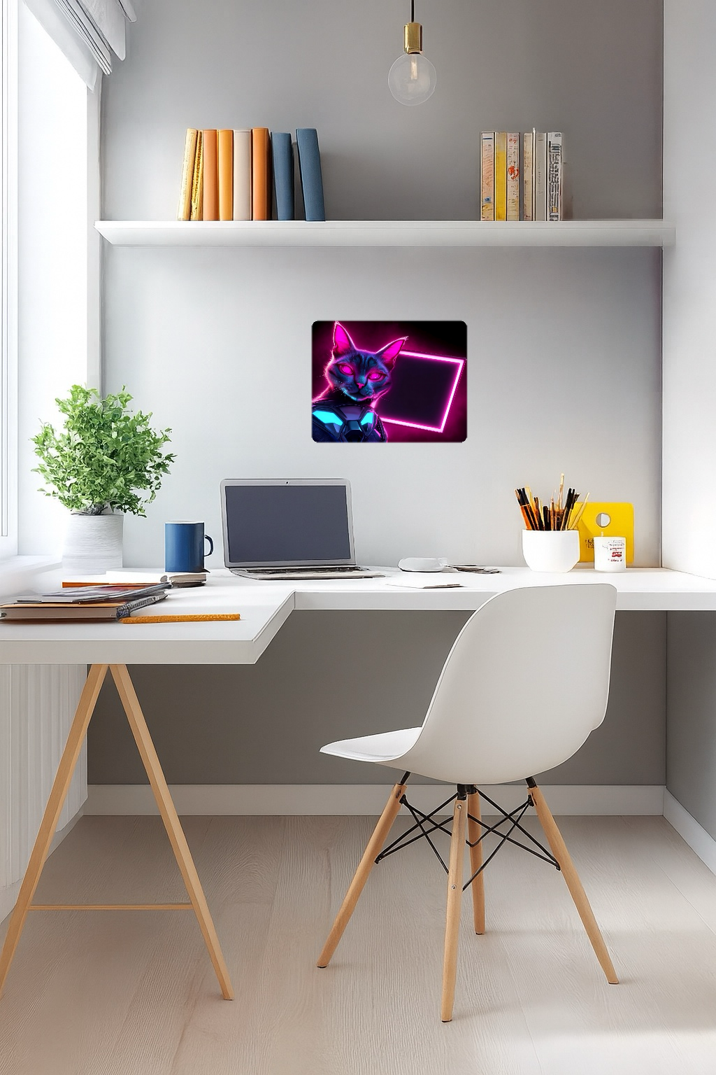 Futuristic Neon Cat - Large 11x14" Magnetic Wall or Fridge Art | Damage-Free Home & Dorm Décor by UARTWORK