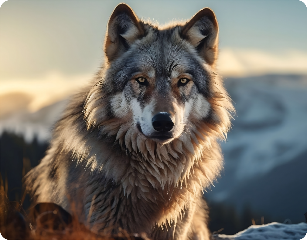 Gray Wolf Standing on Rocky Terrain with Mountains in the Background - Large 11x14" Magnetic Wall or Fridge Art | Damage-Free Home & Dorm Décor by UARTWORK