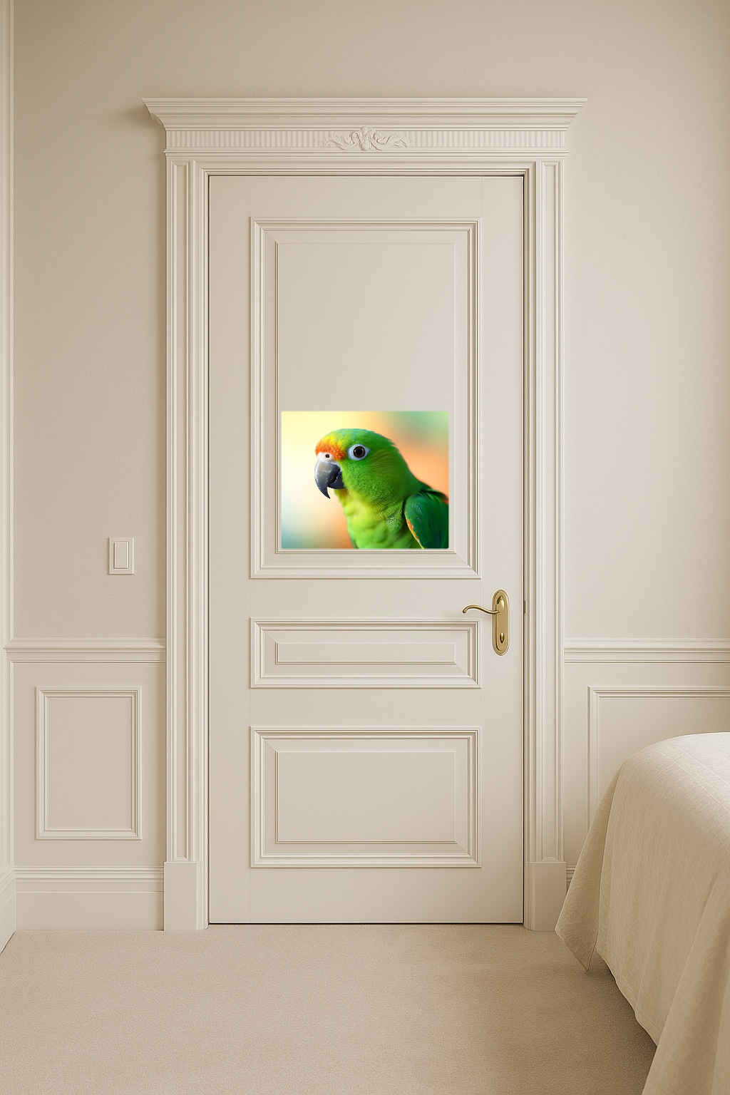 Green and Yellow Parrot on Abstract Colorful Background - Large 11x14" Magnetic Wall or Fridge Art | Damage-Free Home & Dorm Décor by UARTWORK