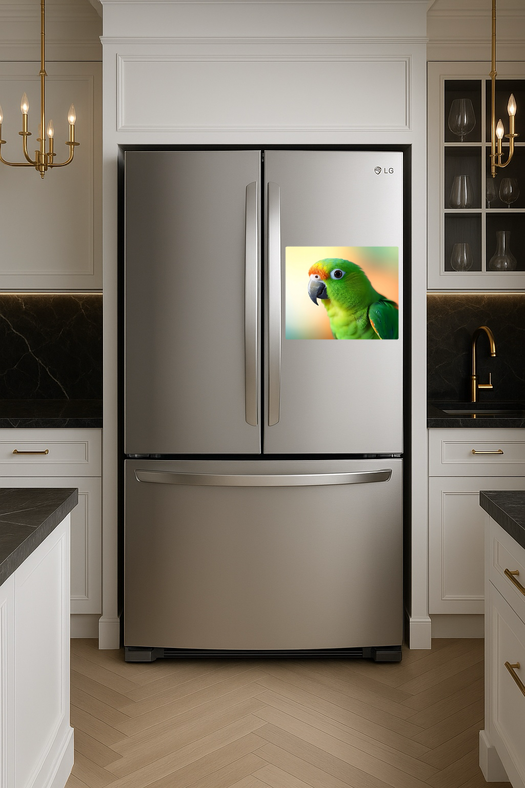 Green and Yellow Parrot on Abstract Colorful Background - Large 11x14" Magnetic Wall or Fridge Art | Damage-Free Home & Dorm Décor by UARTWORK