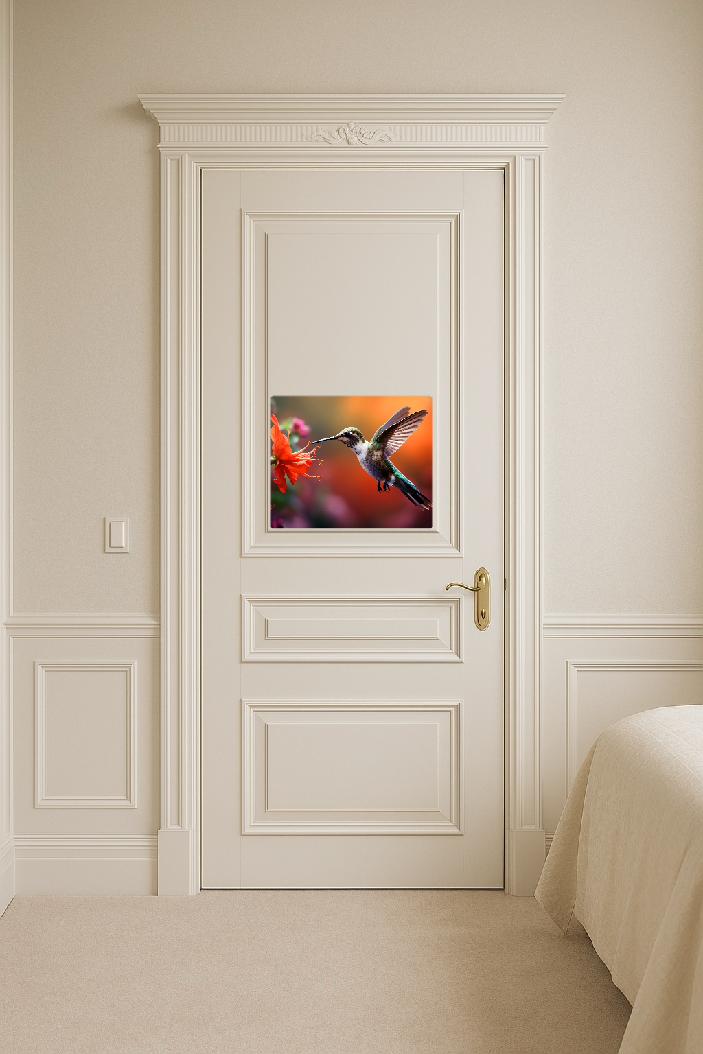 Hummingbird Flying Towards Red Flower - Large 11x14" Magnetic Wall or Fridge Art | Damage-Free Home & Dorm Décor by UARTWORK