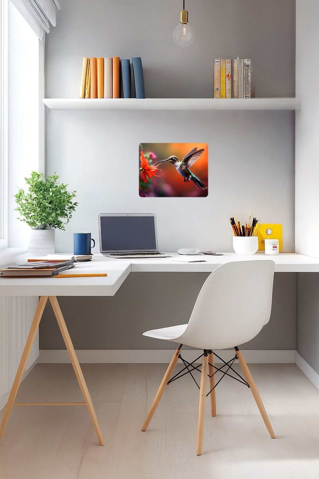 Hummingbird Flying Towards Red Flower - Large 11x14" Magnetic Wall or Fridge Art | Damage-Free Home & Dorm Décor by UARTWORK