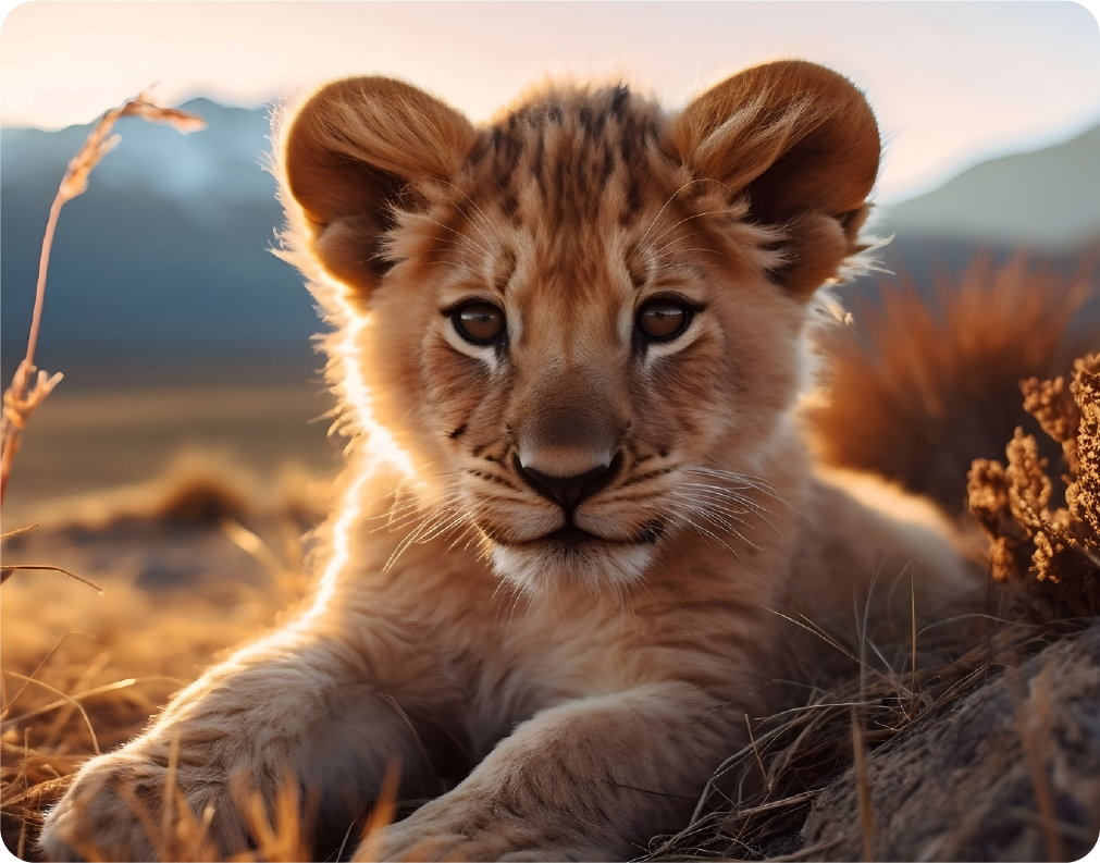 Lion Cub Lying in Grass with Mountains in Background - Large 11x14" Magnetic Wall or Fridge Art | Damage-Free Home & Dorm Décor by UARTWORK