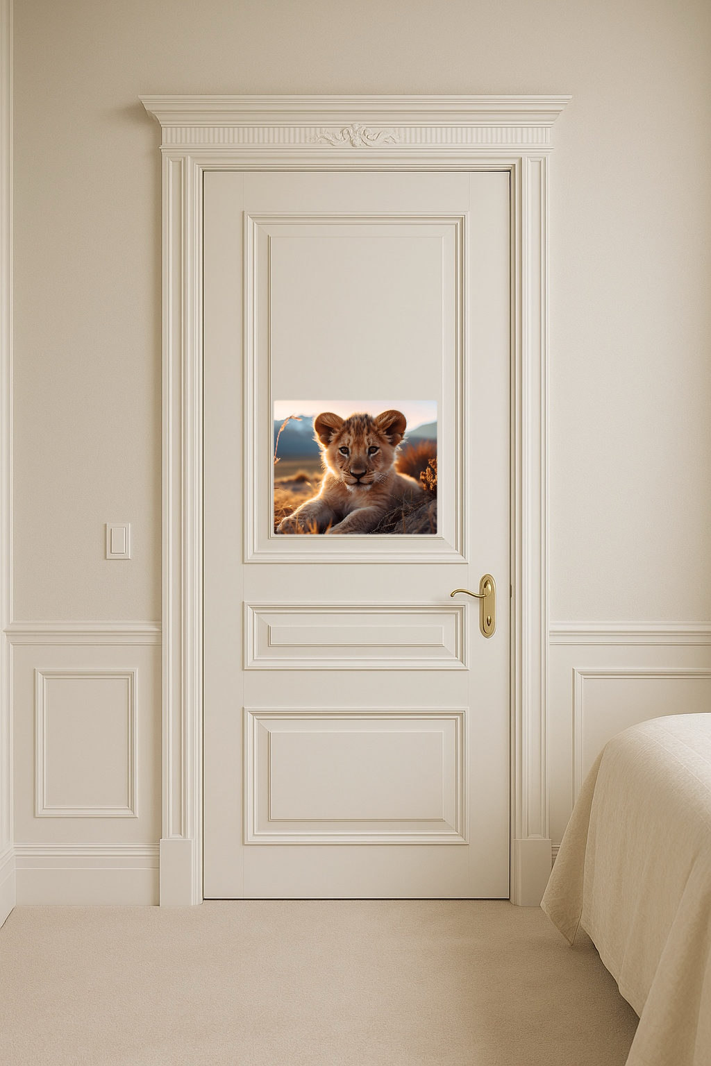Lion Cub Lying in Grass with Mountains in Background - Large 11x14" Magnetic Wall or Fridge Art | Damage-Free Home & Dorm Décor by UARTWORK