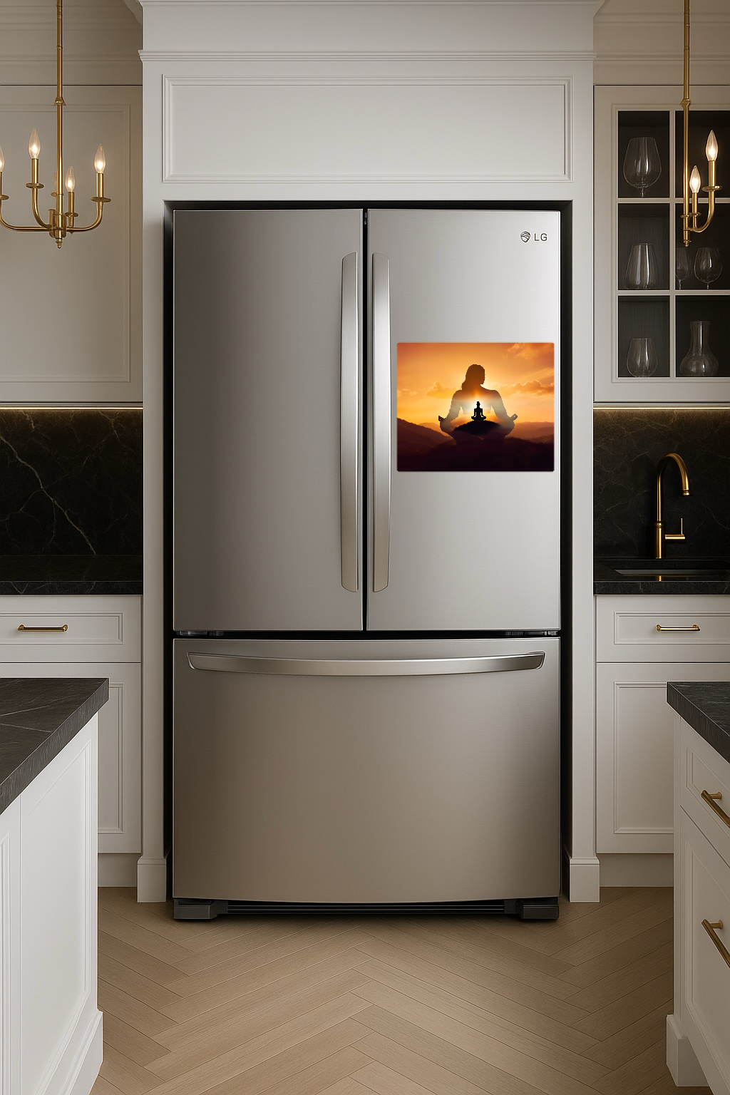 Peace and Serenity Woman Meditating in Nature with Sunset and Mountains - Large 11x14" Magnetic Wall or Fridge Art | Damage-Free Home & Dorm Décor by UARTWORK