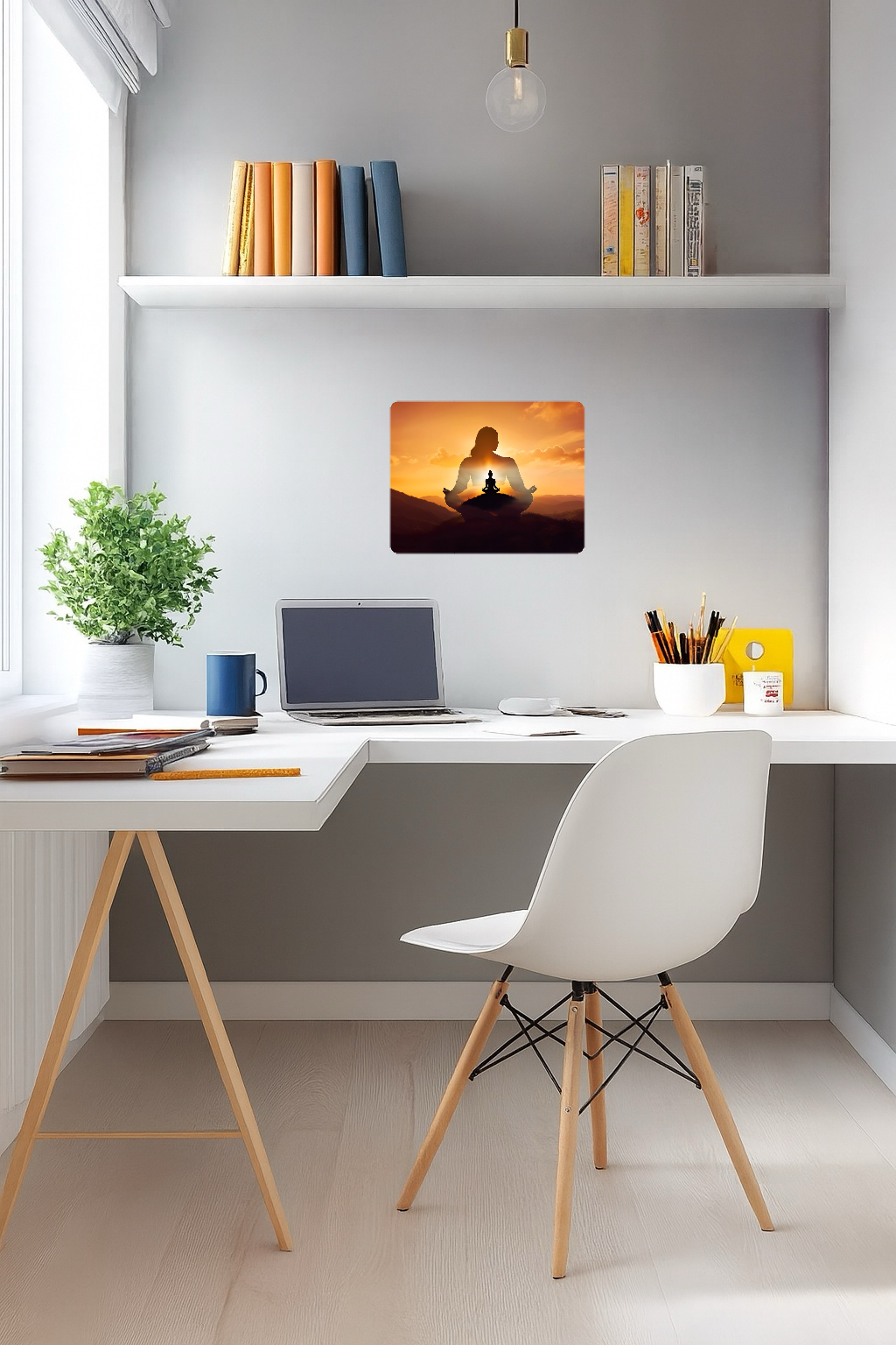 Peace and Serenity Woman Meditating in Nature with Sunset and Mountains - Large 11x14" Magnetic Wall or Fridge Art | Damage-Free Home & Dorm Décor by UARTWORK