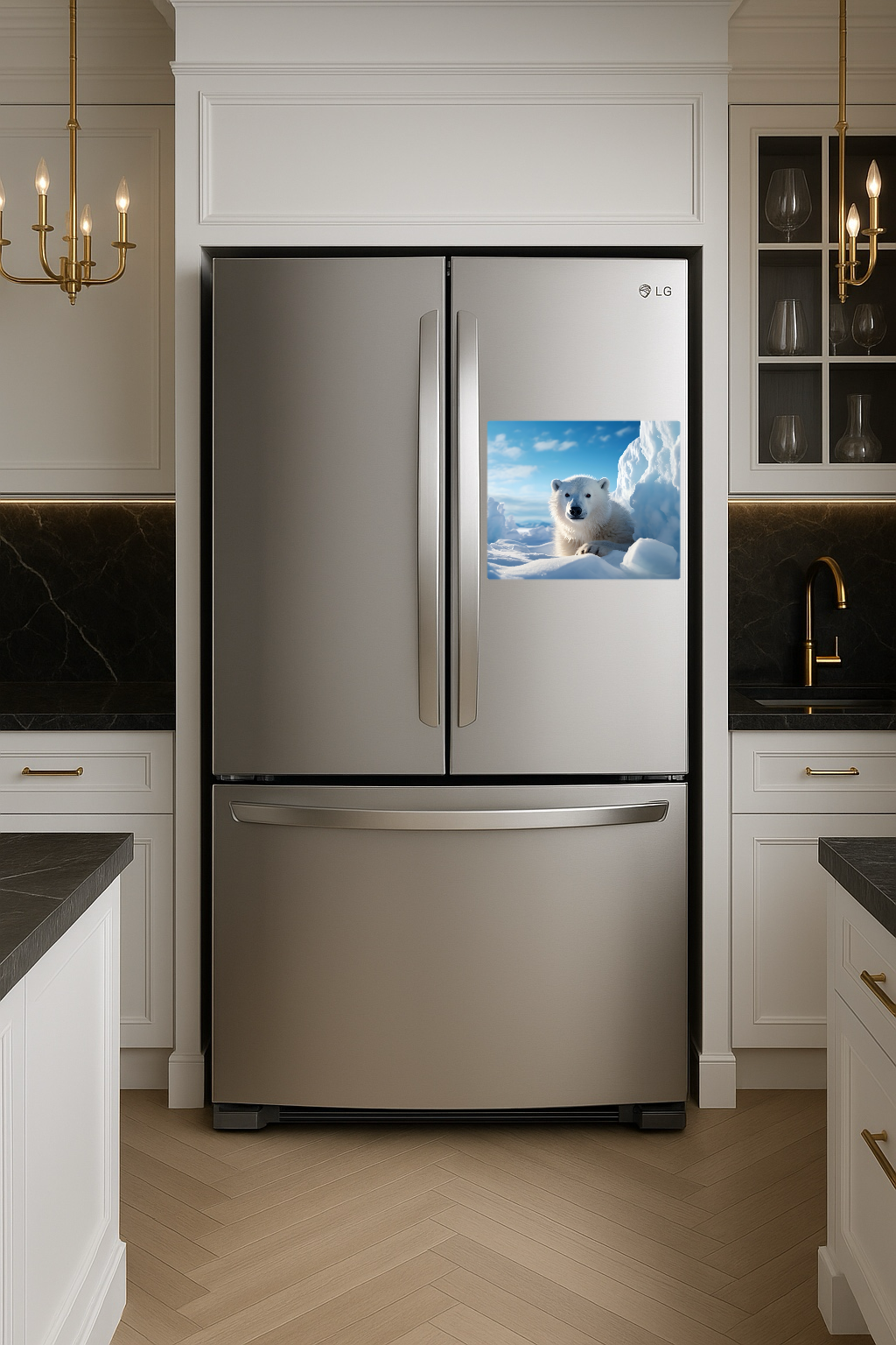 Polar Bear Standing on Ice Block in Snowy Landscape - Large 11x14" Magnetic Wall or Fridge Art | Damage-Free Home & Dorm Décor by UARTWORK