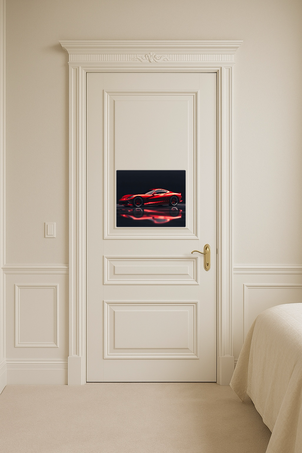 Red Sports Car Reflection on Dark Background - Large 11x14" Magnetic Wall or Fridge Art | Damage-Free Home & Dorm Décor by UARTWORK