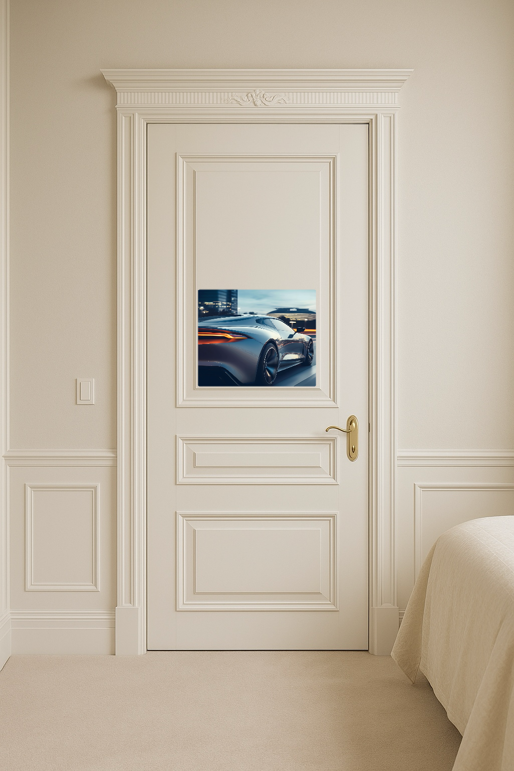 Sleek Silver Sports Car Driving Down the Street at Night - Large 11x14" Magnetic Wall or Fridge Art | Damage-Free Home & Dorm Décor by UARTWORK