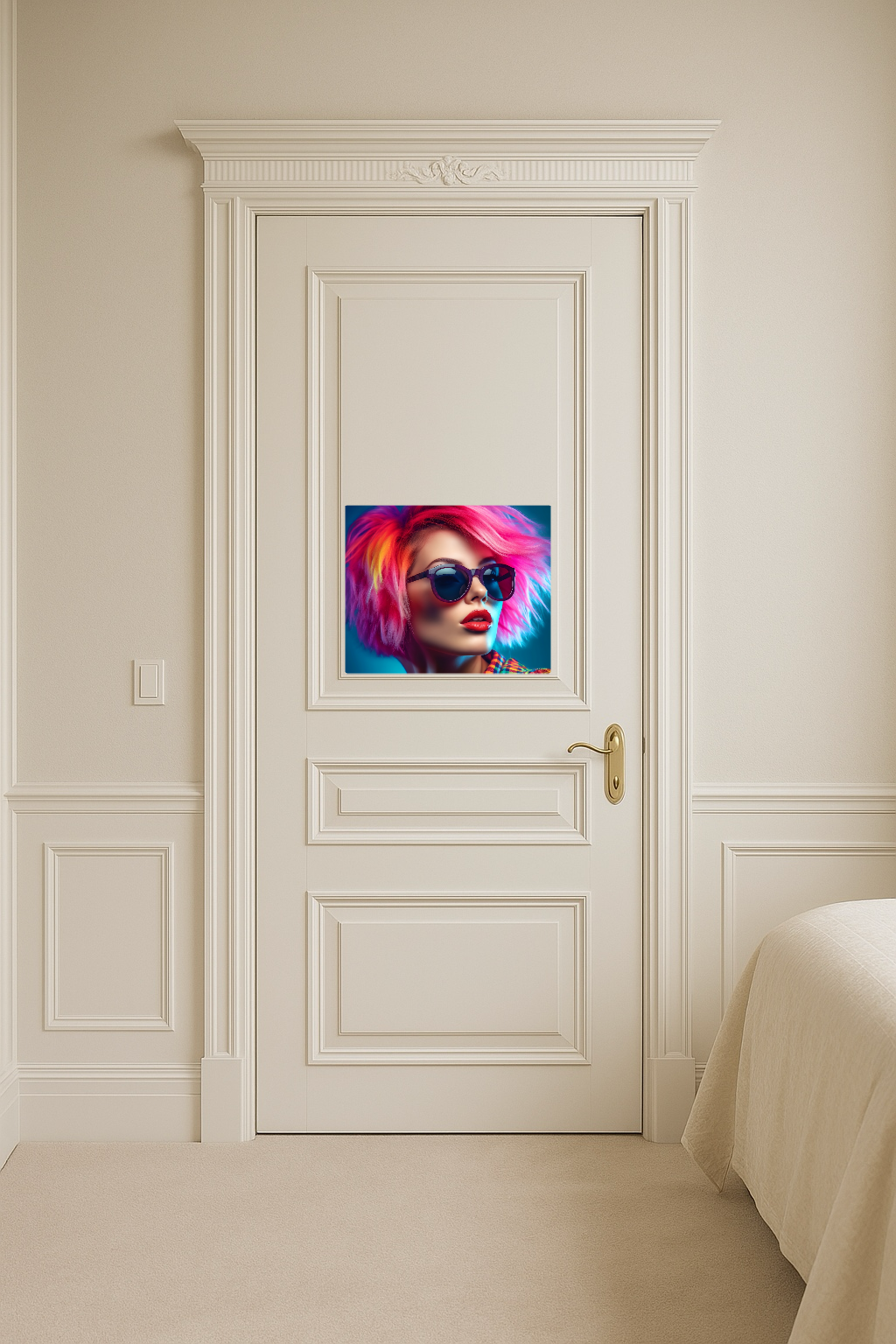 Stylish Woman with Colorful Sunglasses and Pink Hair - Large 11x14" Magnetic Wall or Fridge Art | Damage-Free Home & Dorm Décor by UARTWORK
