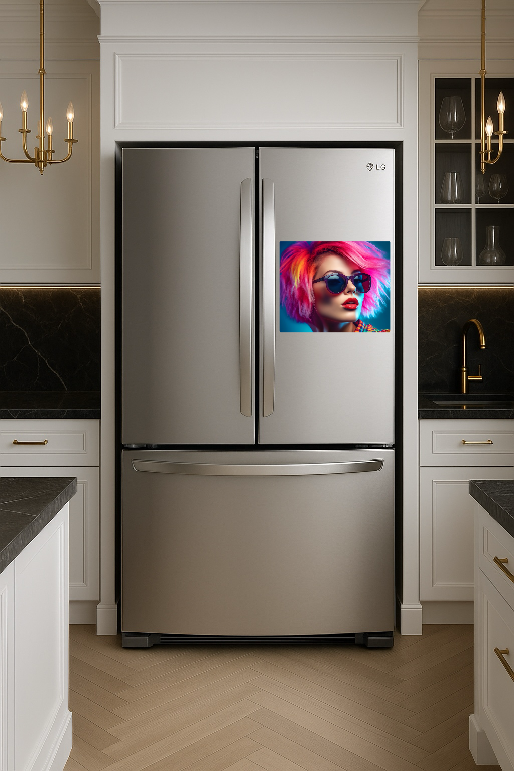 Stylish Woman with Colorful Sunglasses and Pink Hair - Large 11x14" Magnetic Wall or Fridge Art | Damage-Free Home & Dorm Décor by UARTWORK