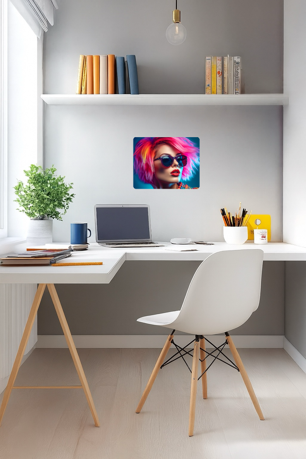Stylish Woman with Colorful Sunglasses and Pink Hair - Large 11x14" Magnetic Wall or Fridge Art | Damage-Free Home & Dorm Décor by UARTWORK