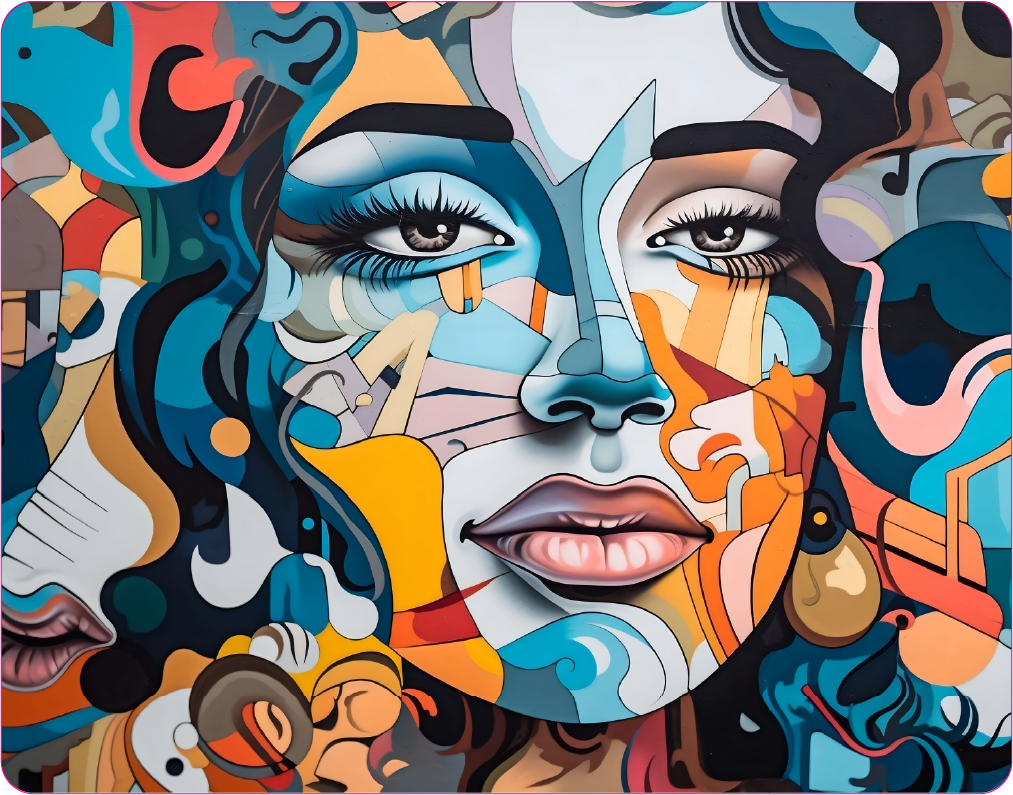 Vibrant and Playful Image of a Woman with a Colorful Abstract Face - Large 11x14" Magnetic Wall or Fridge Art | Damage-Free Home & Dorm Décor by UARTWORK