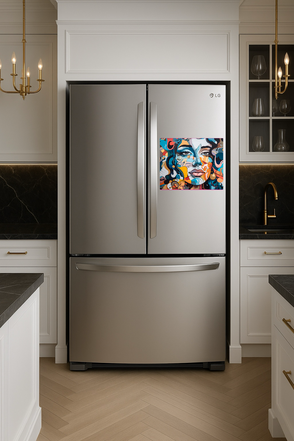 Vibrant and Playful Image of a Woman with a Colorful Abstract Face - Large 11x14" Magnetic Wall or Fridge Art | Damage-Free Home & Dorm Décor by UARTWORK