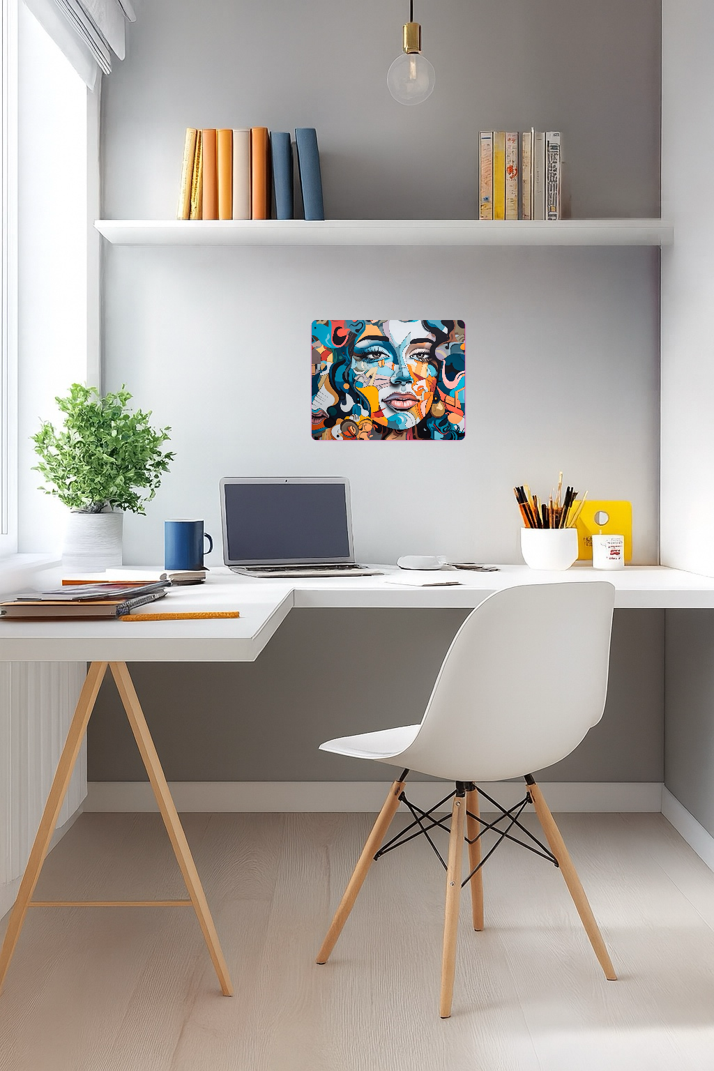 Vibrant and Playful Image of a Woman with a Colorful Abstract Face - Large 11x14" Magnetic Wall or Fridge Art | Damage-Free Home & Dorm Décor by UARTWORK