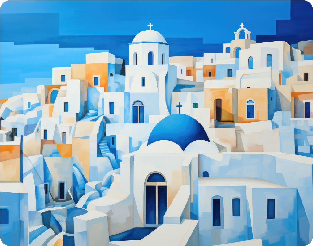 Abstract Santorini in Greece - Large 11x14" Magnetic Wall or Fridge Art | Damage-Free Home & Dorm Décor by UARTWORK