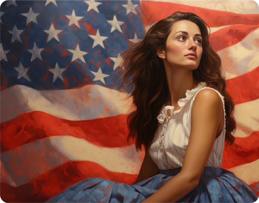 American Flag with a Woman - Large 11x14" Magnetic Wall or Fridge Art | Damage-Free Home & Dorm Décor by UARTWORK