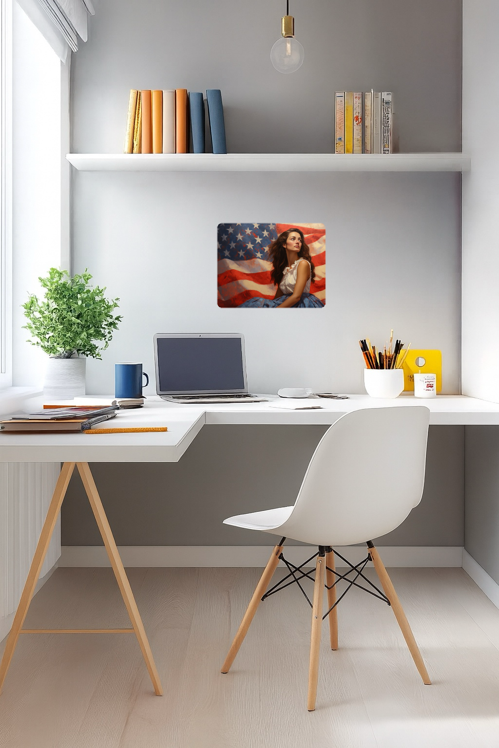 American Flag with a Woman - Large 11x14" Magnetic Wall or Fridge Art | Damage-Free Home & Dorm Décor by UARTWORK