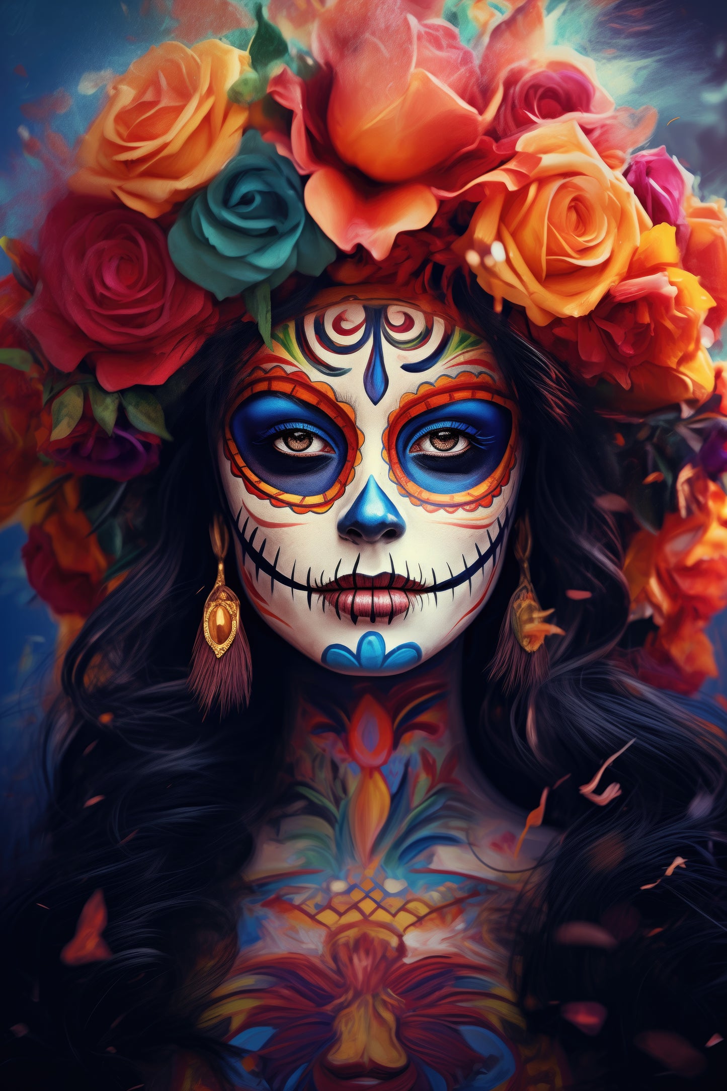 Colorful La Calavera Catrina With Skull Makeup - Large 11x14" Magnetic Wall or Fridge Art | Damage-Free Home & Dorm Décor by UARTWORK