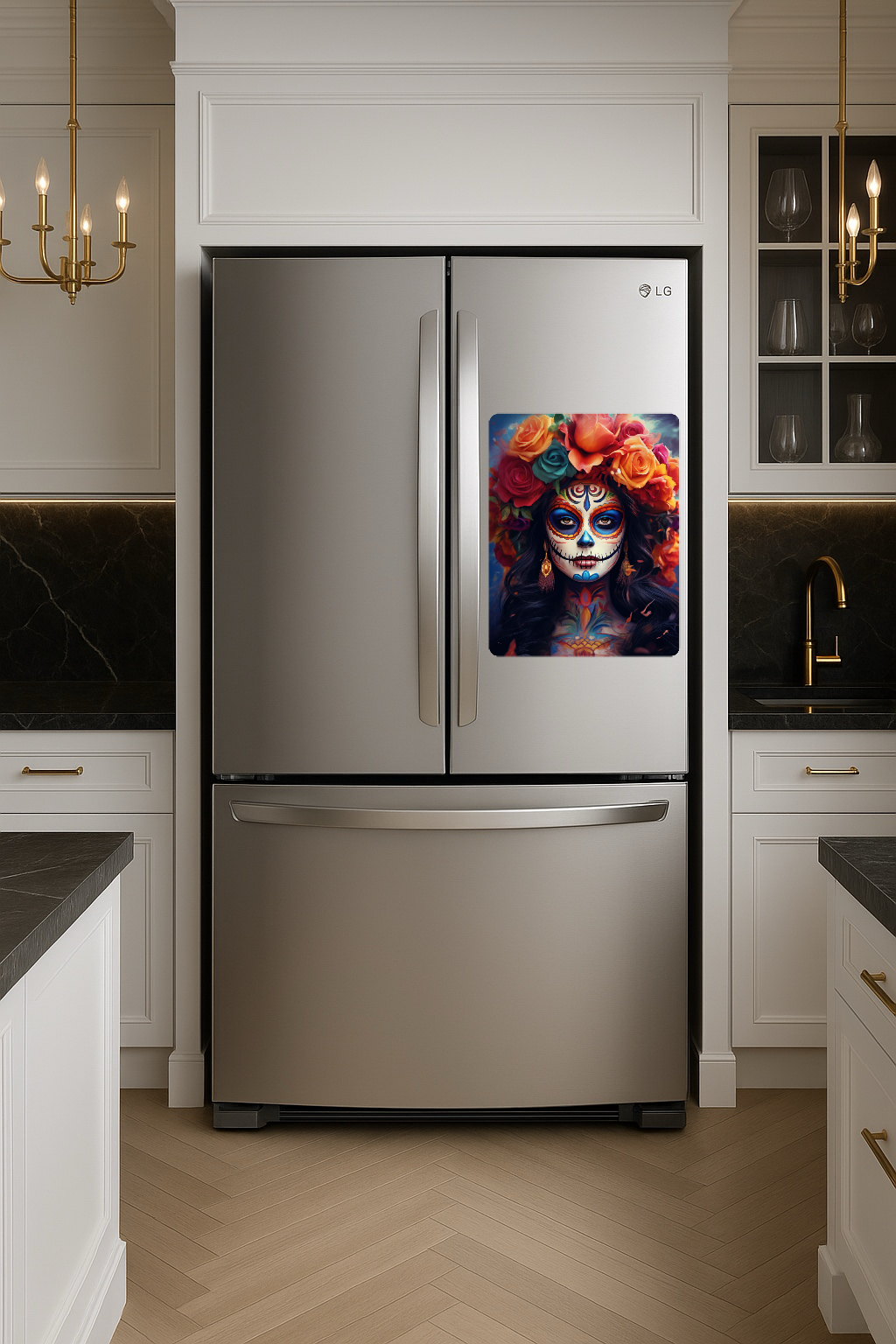 Colorful La Calavera Catrina With Skull Makeup - Large 11x14" Magnetic Wall or Fridge Art | Damage-Free Home & Dorm Décor by UARTWORK