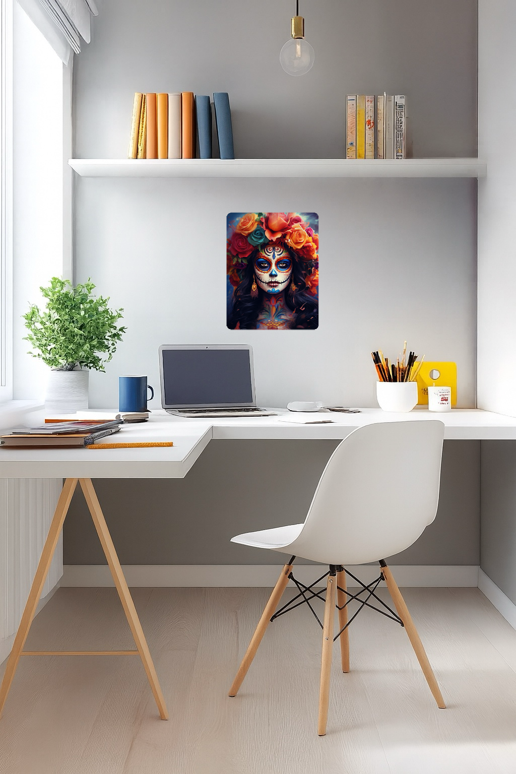 Colorful La Calavera Catrina With Skull Makeup - Large 11x14" Magnetic Wall or Fridge Art | Damage-Free Home & Dorm Décor by UARTWORK