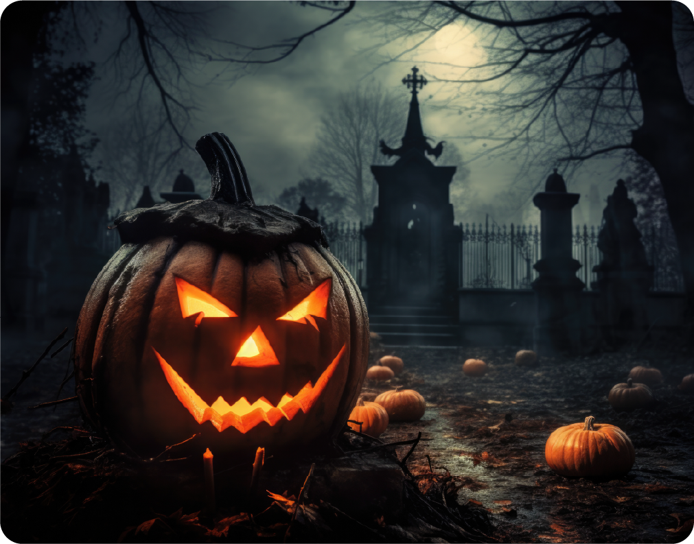 Scary Halloween Pumpkin in a Graveyard - Large 11x14" Magnetic Wall or Fridge Art | Damage-Free Home & Dorm Décor by UARTWORK