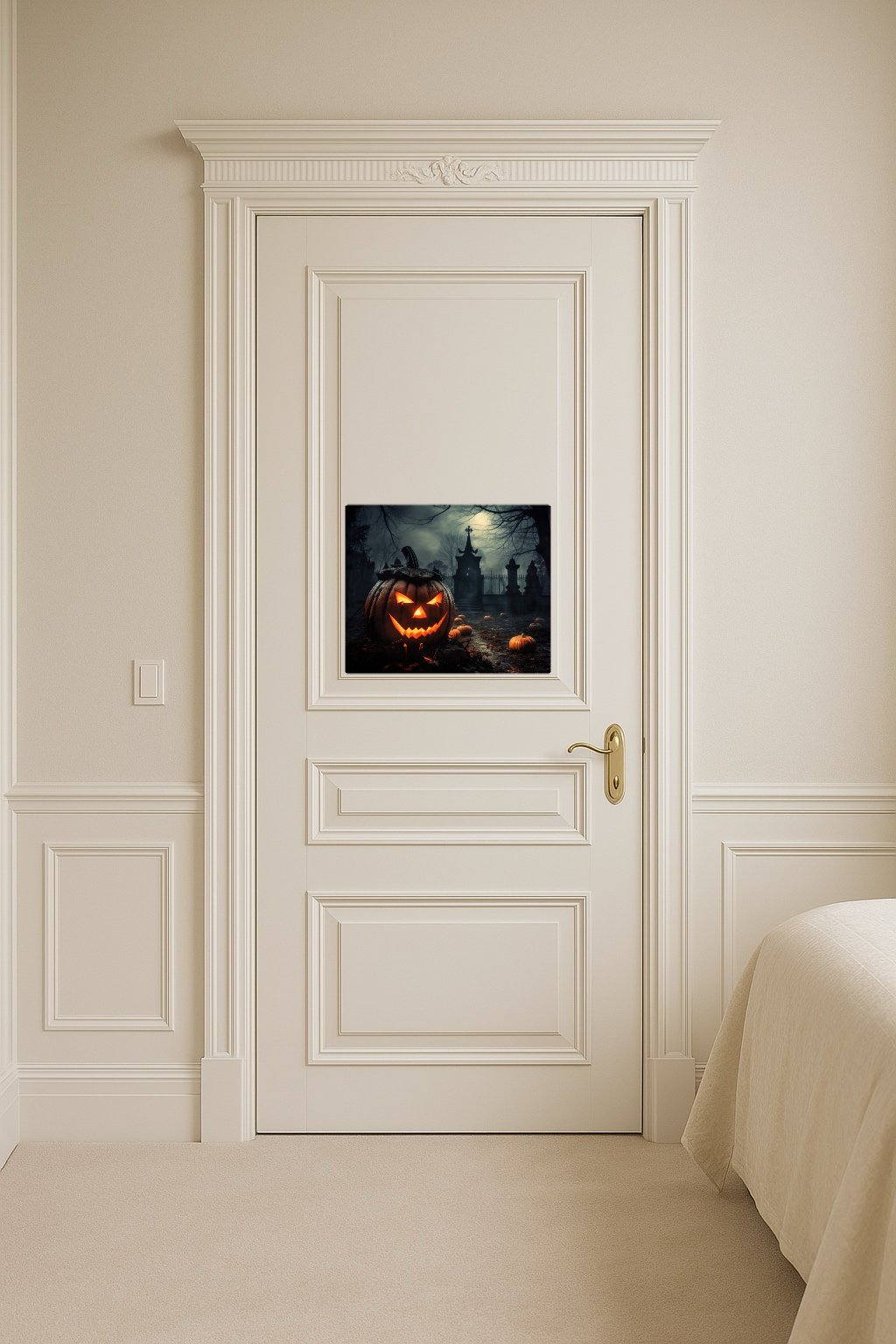 Scary Halloween Pumpkin in a Graveyard - Large 11x14" Magnetic Wall or Fridge Art | Damage-Free Home & Dorm Décor by UARTWORK