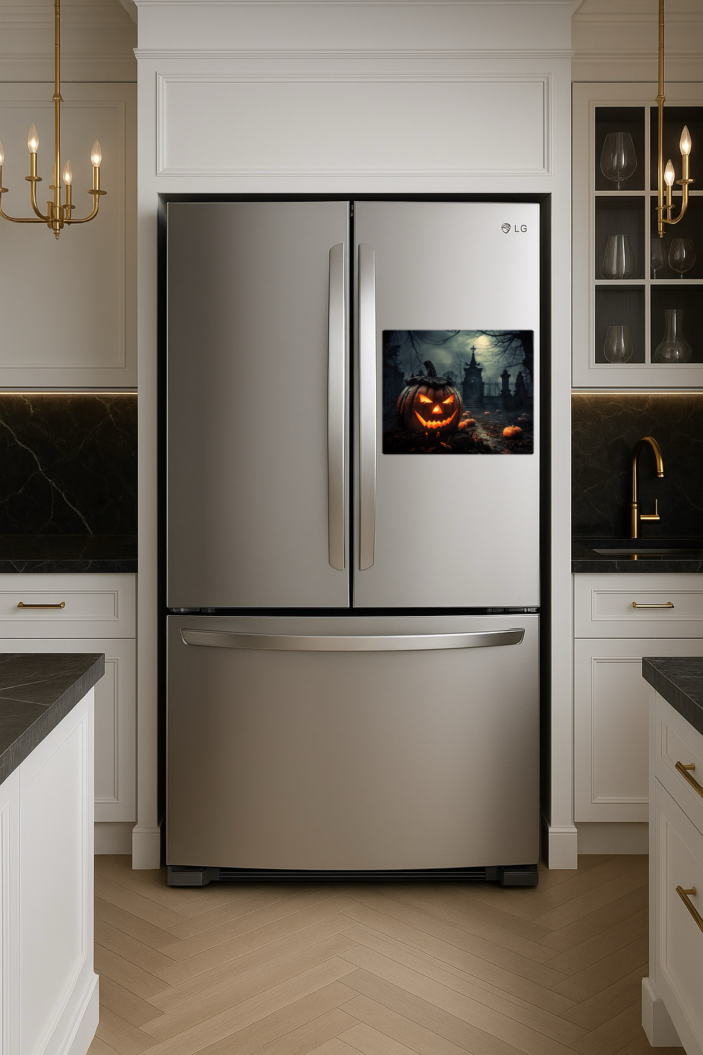 Scary Halloween Pumpkin in a Graveyard - Large 11x14" Magnetic Wall or Fridge Art | Damage-Free Home & Dorm Décor by UARTWORK