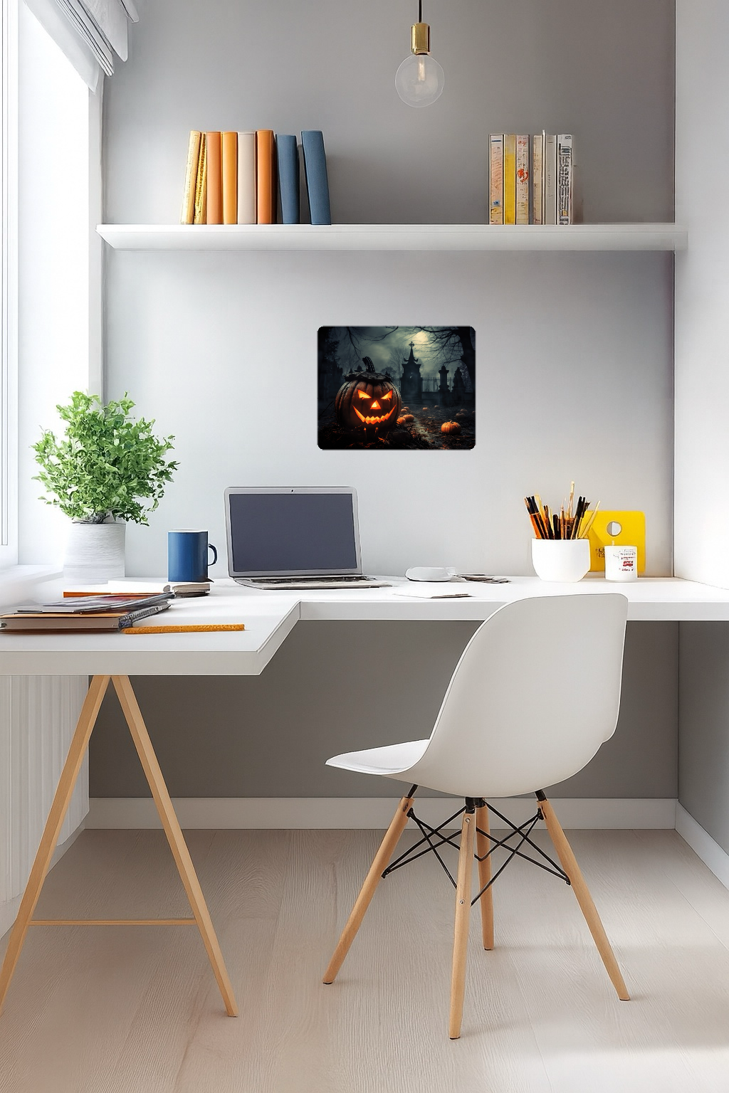 Scary Halloween Pumpkin in a Graveyard - Large 11x14" Magnetic Wall or Fridge Art | Damage-Free Home & Dorm Décor by UARTWORK