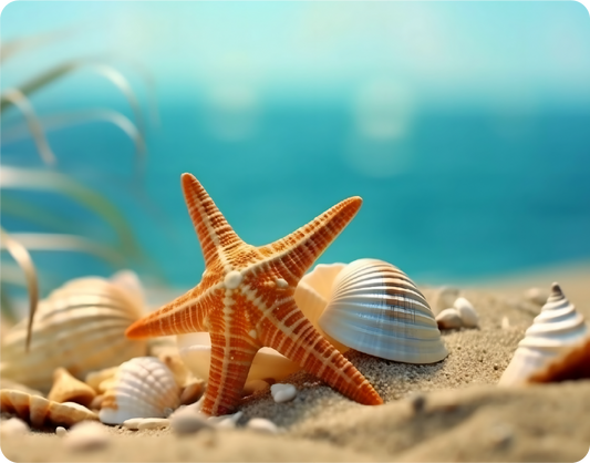 Beautiful Beach Scene with Starfish and Seashells - Large 11x14" Magnetic Wall or Fridge Art | Damage-Free Home & Dorm Décor by UARTWORK
