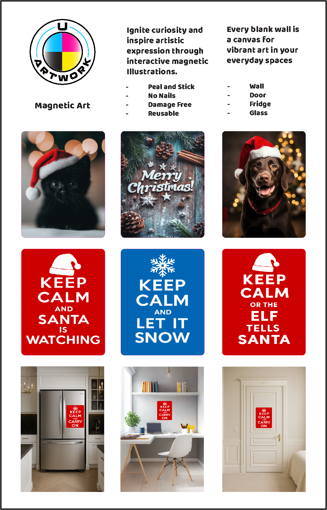 Keep Calm Or The Elf Tells Santa - Large 11x14" Magnetic Wall or Fridge Art | Damage-Free Home & Dorm Décor by UARTWORK