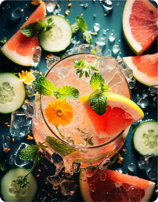 Frosty Grapefruit Mint Cocktail with Citrus Blossom - Large 11x14" Magnetic Wall or Fridge Art | Damage-Free Home & Dorm Décor by UARTWORK