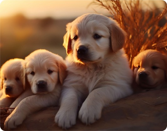 Golden Retriever Puppies in the Grass at Sunset - Large 11x14" Magnetic Wall or Fridge Art | Damage-Free Home & Dorm Décor by UARTWORK