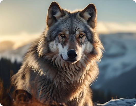 Gray Wolf Standing on Rocky Terrain with Mountains in the Background - Large 11x14" Magnetic Wall or Fridge Art | Damage-Free Home & Dorm Décor by UARTWORK