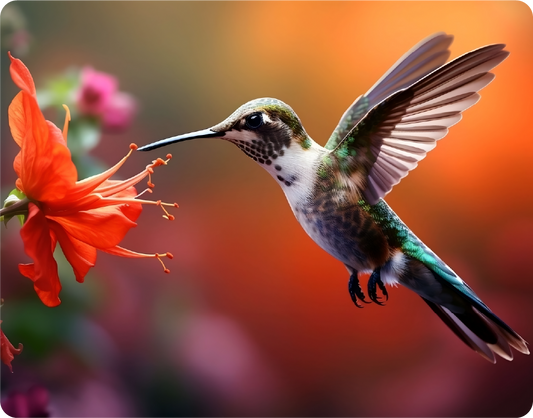 Hummingbird Flying Towards Red Flower - Large 11x14" Magnetic Wall or Fridge Art | Damage-Free Home & Dorm Décor by UARTWORK