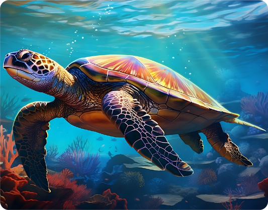 Green Sea Turtle Swimming in a Colorful Coral Reef - Large 11x14" Magnetic Wall or Fridge Art | Damage-Free Home & Dorm Décor by UARTWORK