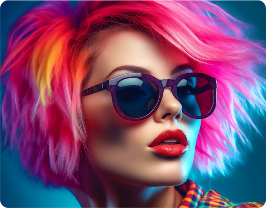 Stylish Woman with Colorful Sunglasses and Pink Hair - Large 11x14" Magnetic Wall or Fridge Art | Damage-Free Home & Dorm Décor by UARTWORK